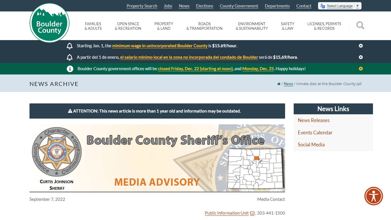 Inmate dies at the Boulder County Jail - Boulder County