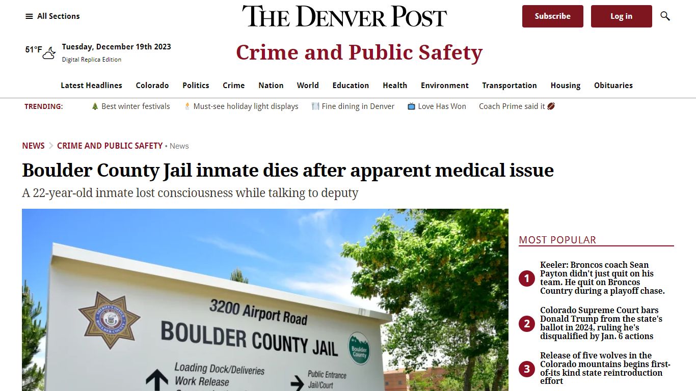 Boulder County Jail inmate dies after apparent medical issue